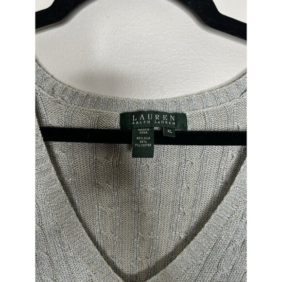 Ralph Lauren LRL Long Sleeve V Neck Knit Silk Sweater Metallic Silver Size XL - Picture 3 of 9